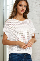 Loose Knit Short Sleeve Sweater - Off White