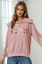 Sequin Merry Patch Striped Half-Zip Sweatshirt