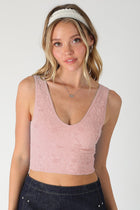 Lace V-Neck Tank - Pearl Blush