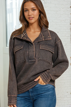 Acid Wash Front Pockets Sweatshirt - Ash