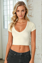 Ribbed Cap Sleeve Crop Tee - Buttercream