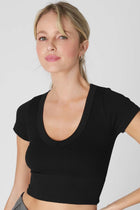 Ribbed Cap Sleeve Crop Tee - Black