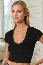 Ribbed Cap Sleeve Crop Tee - Black