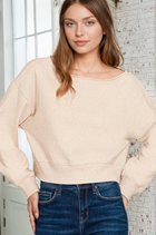 Fleece Boat-Neck Pullover - Beige