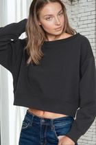 Fleece Boat-Neck Pullover - Black