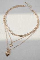 Flower Heart Toggle Multi Layer Necklace