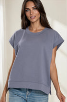 Ultra Soft Round Neck Short Sleeve Top - Blue Indigo