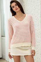 Striped Crochet Sweater - Pink