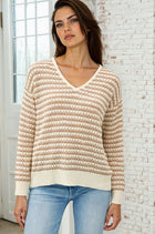 Striped Crochet Sweater - Taupe