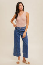 Lace Trim V-Neck Tank - Dusty Rose