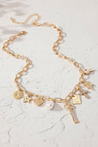 Multi Charm Necklace - Key, Heart, Star, Stone