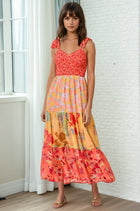 Smocked Top Print Maxi - Tomato