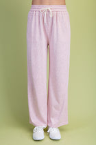 Wide Leg Elastic Waist Knit Pants - Light Pink
