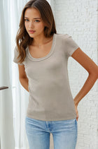 Ultra Soft Ribbed Knit Tee - Taupe