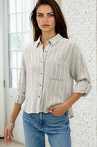 Striped Cotton Gauze Button Up Top
