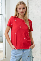 Star Embroidered Tee - Red