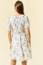 Floral Smocked Bodice Ruffle V-Neck Dress