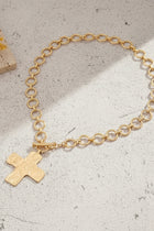 Hammered Cross Front Toggle Necklace