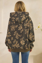 Printed Fleece Hoodie - Charcoal Floral Mix