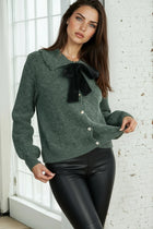 Bow Front Collared Cardigan Sweater