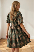 Embroidered Tiered Puff Sleeve Mini Dress