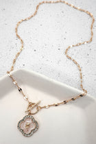 Rhinestone Rose Flower Pearl Charm Toggle Necklace