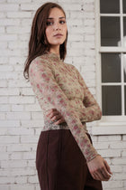 High Neck Lace Top - Beige Floral