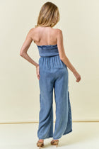 Smocked Strapless Jumpsuit W Frayed Detail