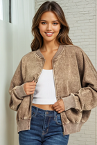 Acid Wash Zip Sweatshirt - Mocha