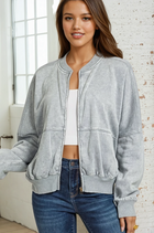 Acid Wash Zip Sweatshirt - Sleet