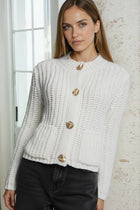 Gold Button Chunky Knit Cardigan - Ivory