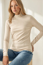 Mock Neck Long Sleeve Top - Oatmeal