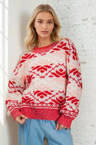 Red and Pink Snowflake Sweater