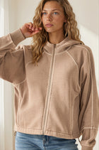 Fleece Zip Up Hoodie W Pockets - Cocoa
