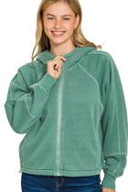 Fleece Zip Up Hoodie W Pockets - Dark Green