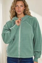 Fleece Zip Up Hoodie W Pockets - Dark Green