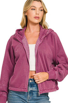Fleece Zip Up Hoodie W Pockets - Wine