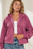 Fleece Zip Up Hoodie W Pockets - Wine