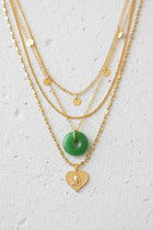 Glass Stone Heart Disc Multi Layer Charm Necklace