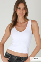 Reversible Lace Crop Tank - White