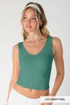 Reversible Lace Crop Tank - Dusty Teal