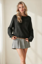 Contrast Stitch Long Puff Sleeve Sweater