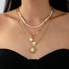 5. Sun Heart Cross Multi Layer Charm Necklace