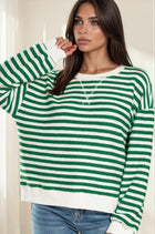 Relaxed Fit Striped Pullover - Kelly Green