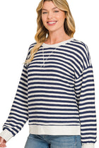 Relaxed Fit Striped Pullover - Navy
