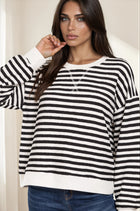 Relaxed Fit Striped Pullover - Black