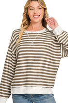 Relaxed Fit Striped Pullover - Mocha