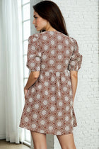Embroidery Ruched Neck Dress - Chocolate