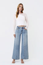 Elena Front Slit Hem Mid Rise Seam Detail Jeans