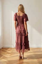 Jacquard Mesh Tiered Midi Dress